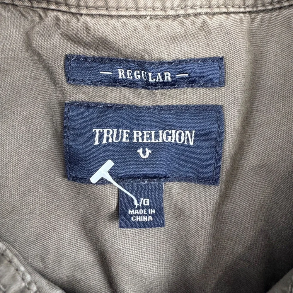 True Religion Button Down Shirt Men L Gray Regular Fit Long Sleeve Cotton Pocket